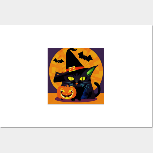 Halloween Cat in a Hat Posters and Art